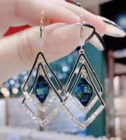 Stone earrings long female silver needle fashion double layer hook earring